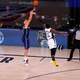 Luka Doncic #77 of the Dallas Mavericks hits a game-winning three-point basket against Reggie Jackson #1 of the LA Clippers during overtime in Game Four of the Western Conference First Round.